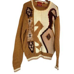 Vtg London Fog Cowichan Crew Neck Pullover Sweater XL Goose Canoe Paddle Print